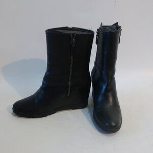 Prada Black Leather Linea Rossa Ankle Concealed Wedge Heel Boots 37.5 US/7.5